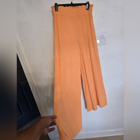 Free People Movememt Orange Ribbed Wide Leg Pants Size Small - Picture 13 of 15